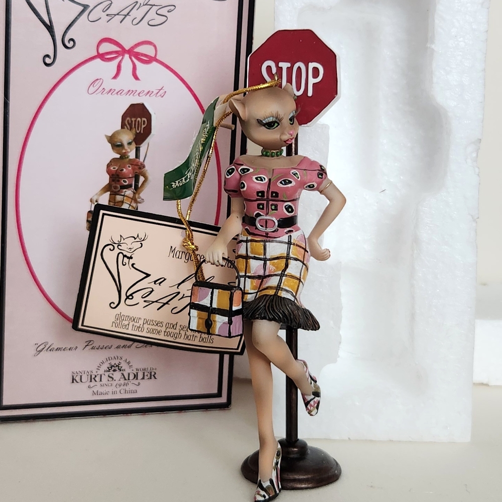Kurt Adler Margaret Le Van Alley Cats Naughty Nat Stop Sign Ornament w/Box